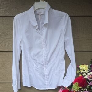 Laundry By Shelly Segal White Cotton Poplin Fitted Blouse Corset stretch